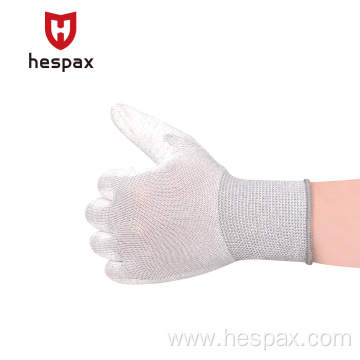 Hespax White Polyester PU Palm Coated Work Gloves